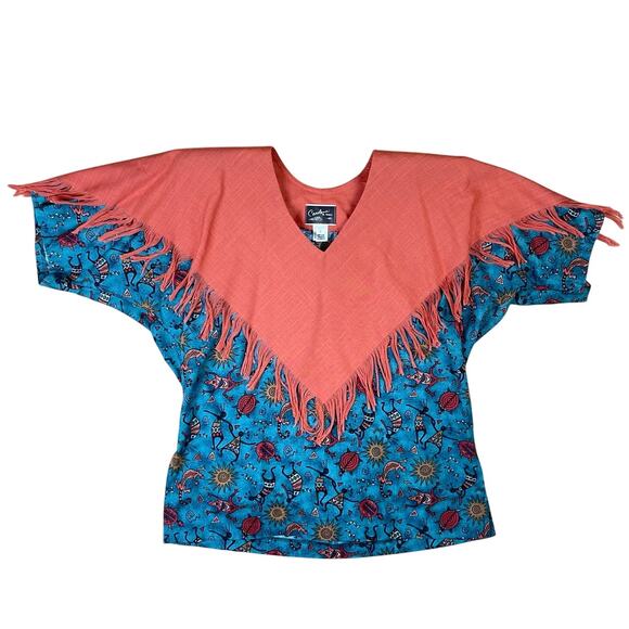 Carolene de Mesilla Vintage Burnt Orange Fringe Layered Shawl Southwestern Top - Picture 8 of 11